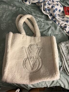 Victorian-inspired Cream Sherpa Tote Bag